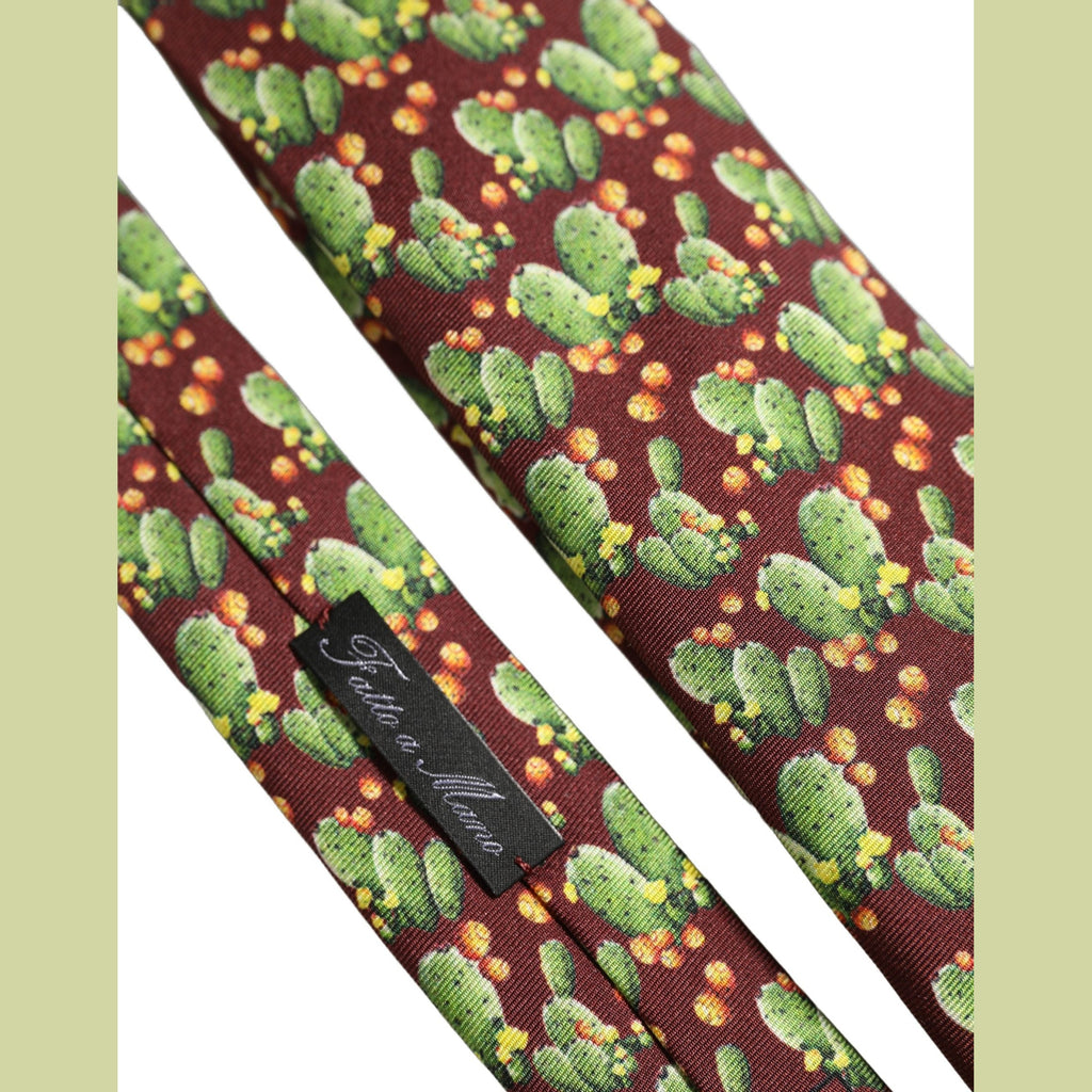Maroon Silk Cactus Floral Adjustable Tied Men Necktie Tie
