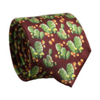 Maroon Silk Cactus Floral Adjustable Tied Men Necktie Tie