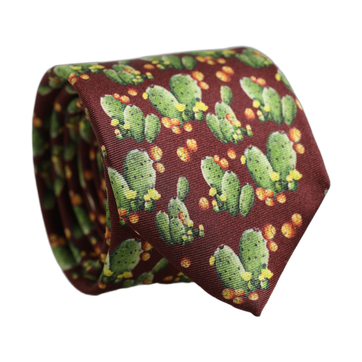 Maroon Silk Cactus Floral Adjustable Tied Men Necktie Tie