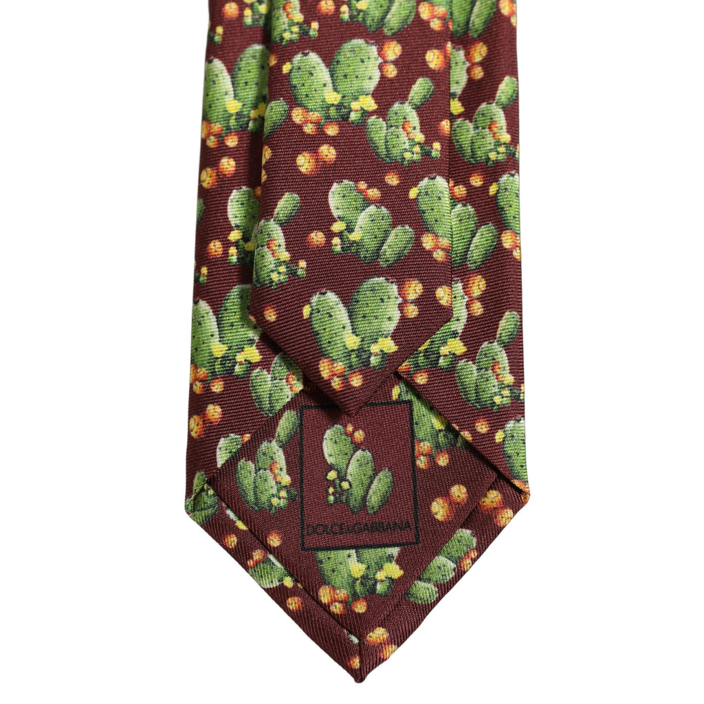 Maroon Silk Cactus Floral Adjustable Tied Men Necktie Tie