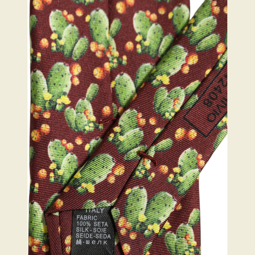 Maroon Silk Cactus Floral Adjustable Tied Men Necktie Tie