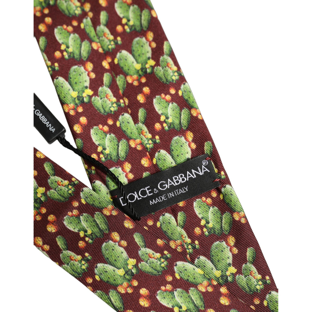 Maroon Silk Cactus Floral Adjustable Tied Men Necktie Tie