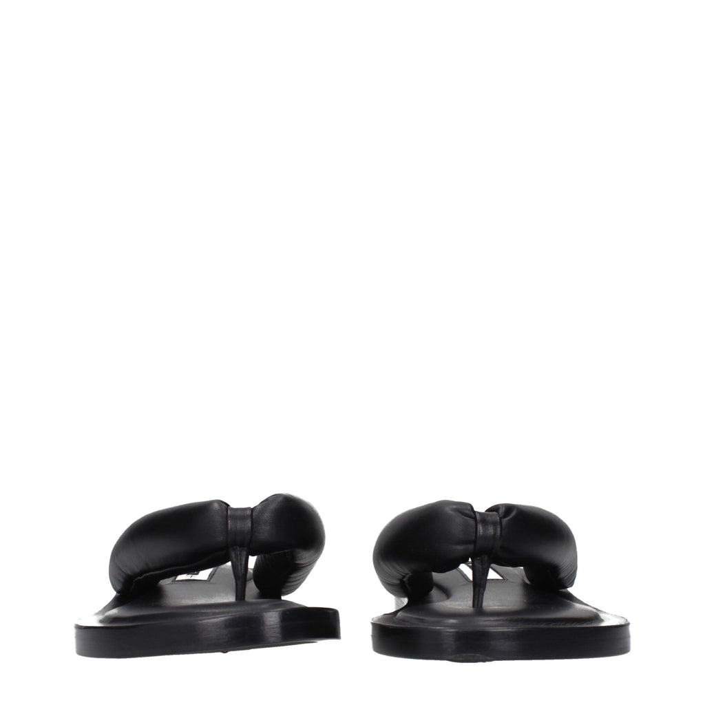 Black Leather Flip-Flop Sandals