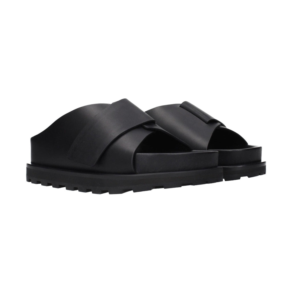 Black Leather Slippers