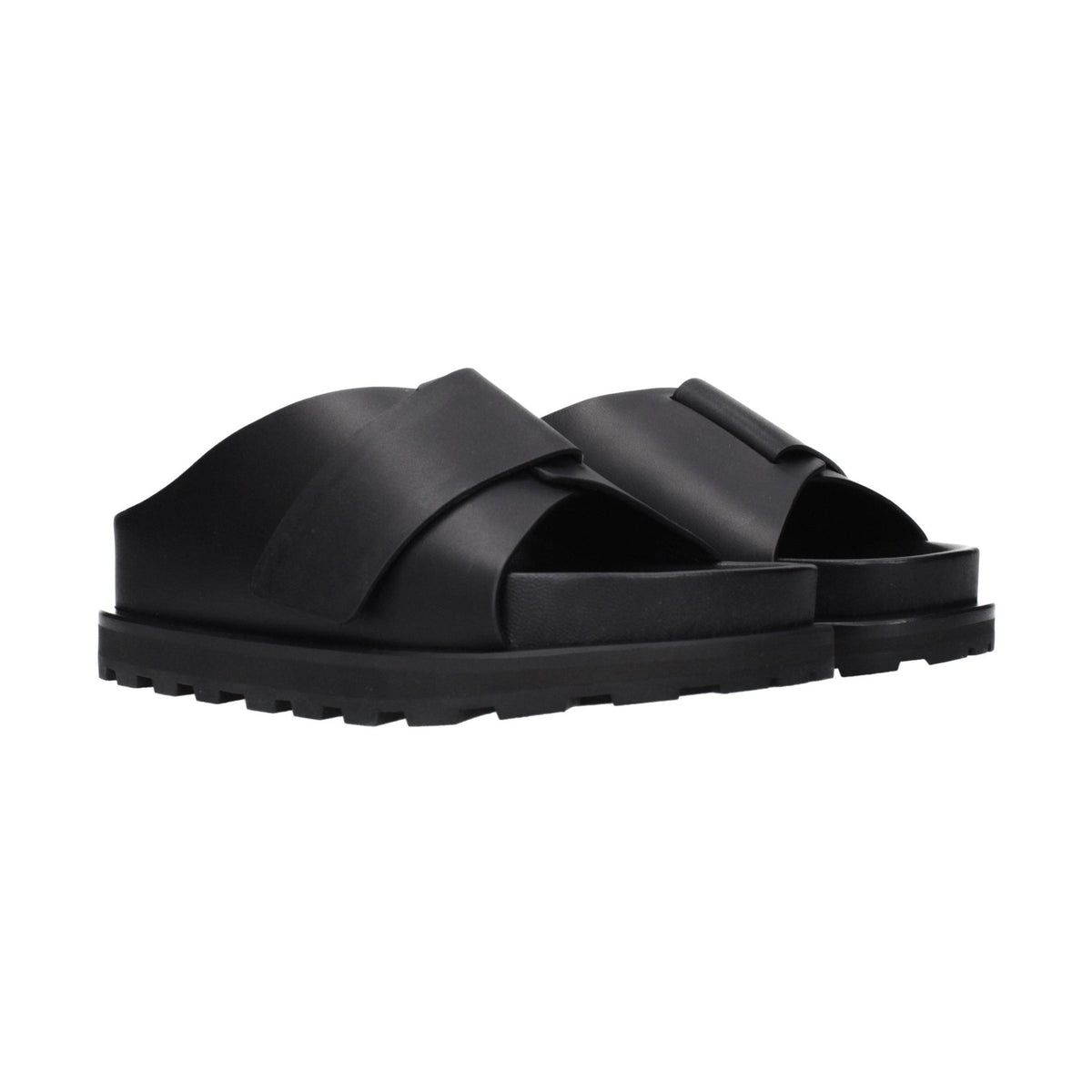 Black Leather Slippers