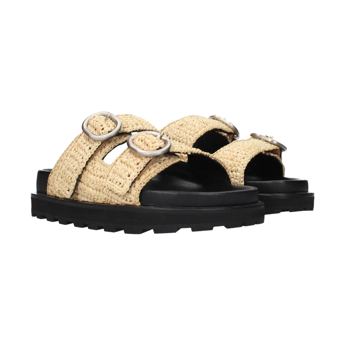Beige Raffia Slippers