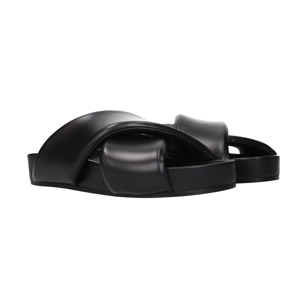 Black Leather Slippers