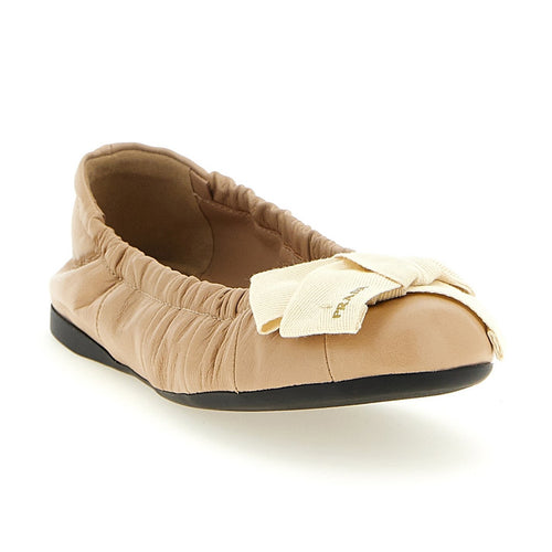 Beige Calfskin Ballet Flats