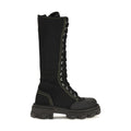 Black Cotton Lace-Up Boots