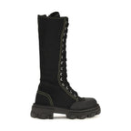 Black Cotton Lace-Up Boots