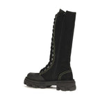 Black Cotton Lace-Up Boots