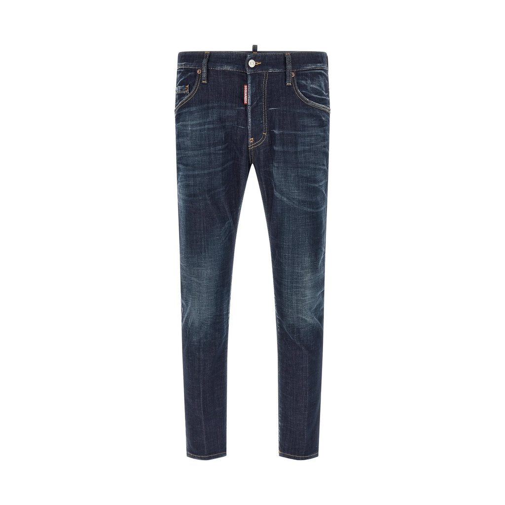 Blue Cotton Straight-Leg Jeans