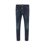 Blue Cotton Straight-Leg Jeans