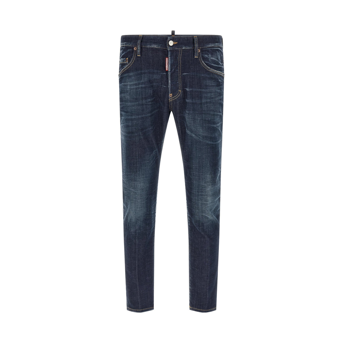 Blue Cotton Straight-Leg Jeans