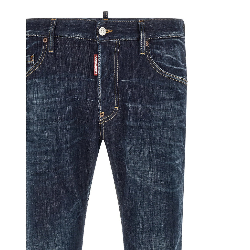Blue Cotton Straight-Leg Jeans
