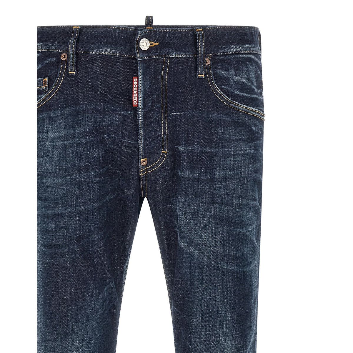 Blue Cotton Straight-Leg Jeans