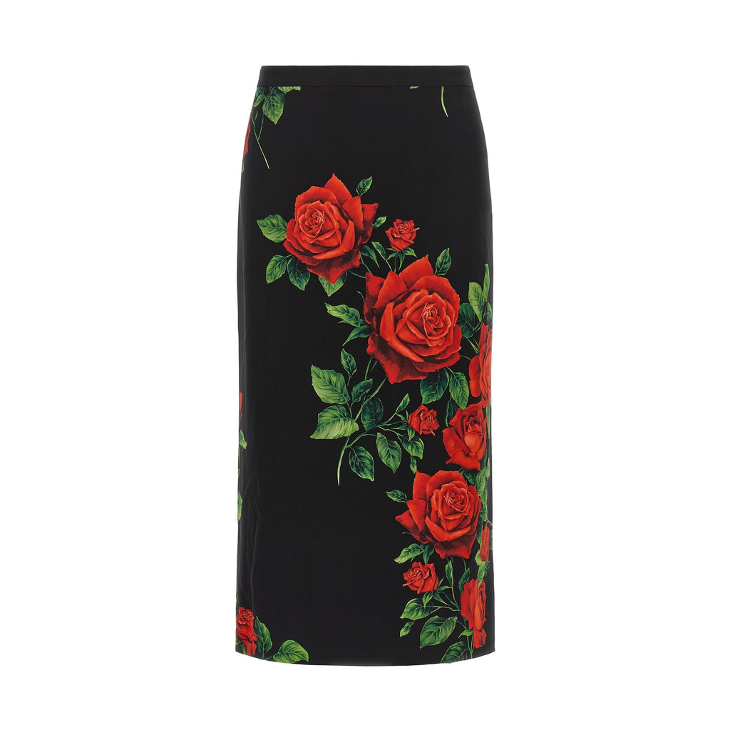 Black Silk Midi Skirt