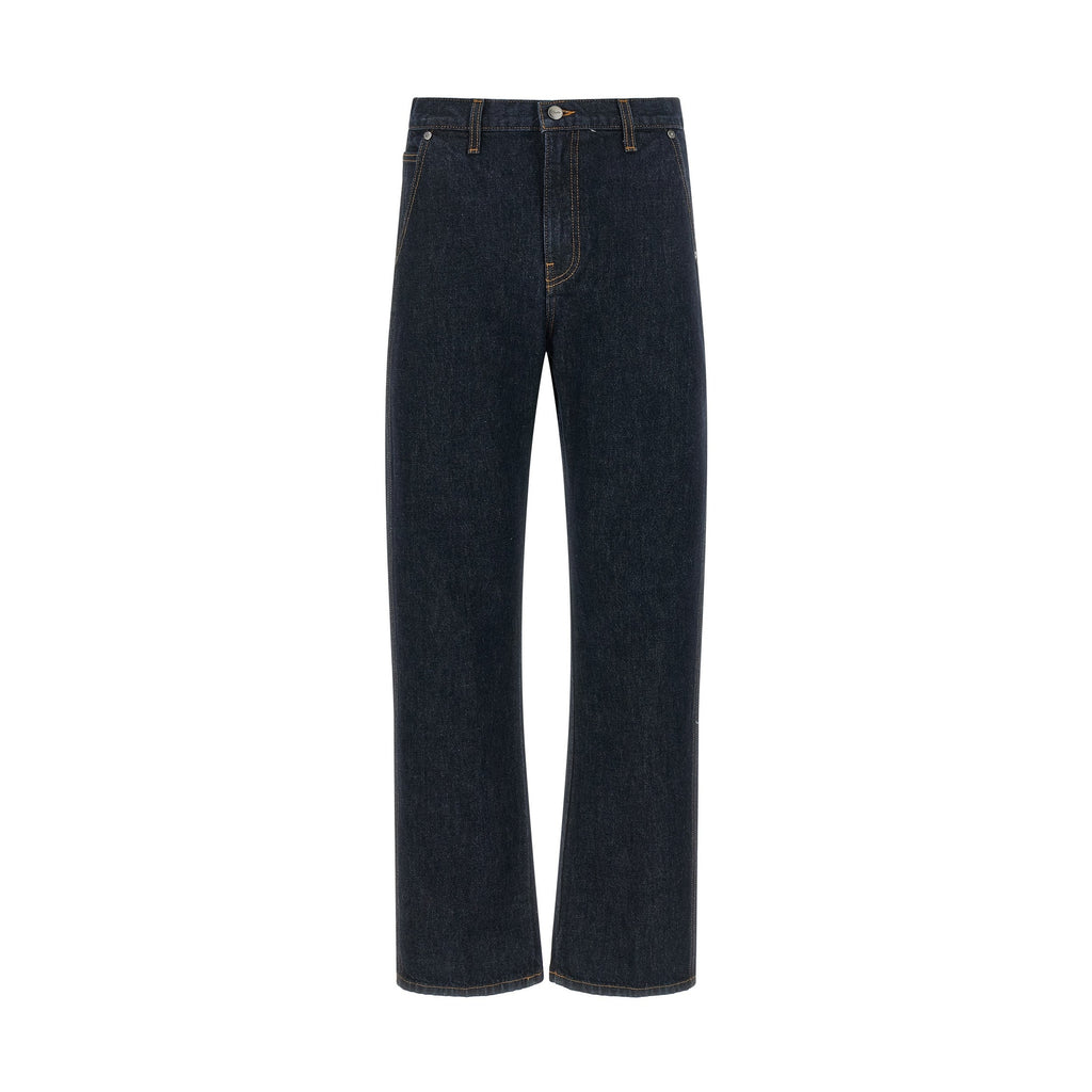 Blue Cotton Straight-Leg Jeans