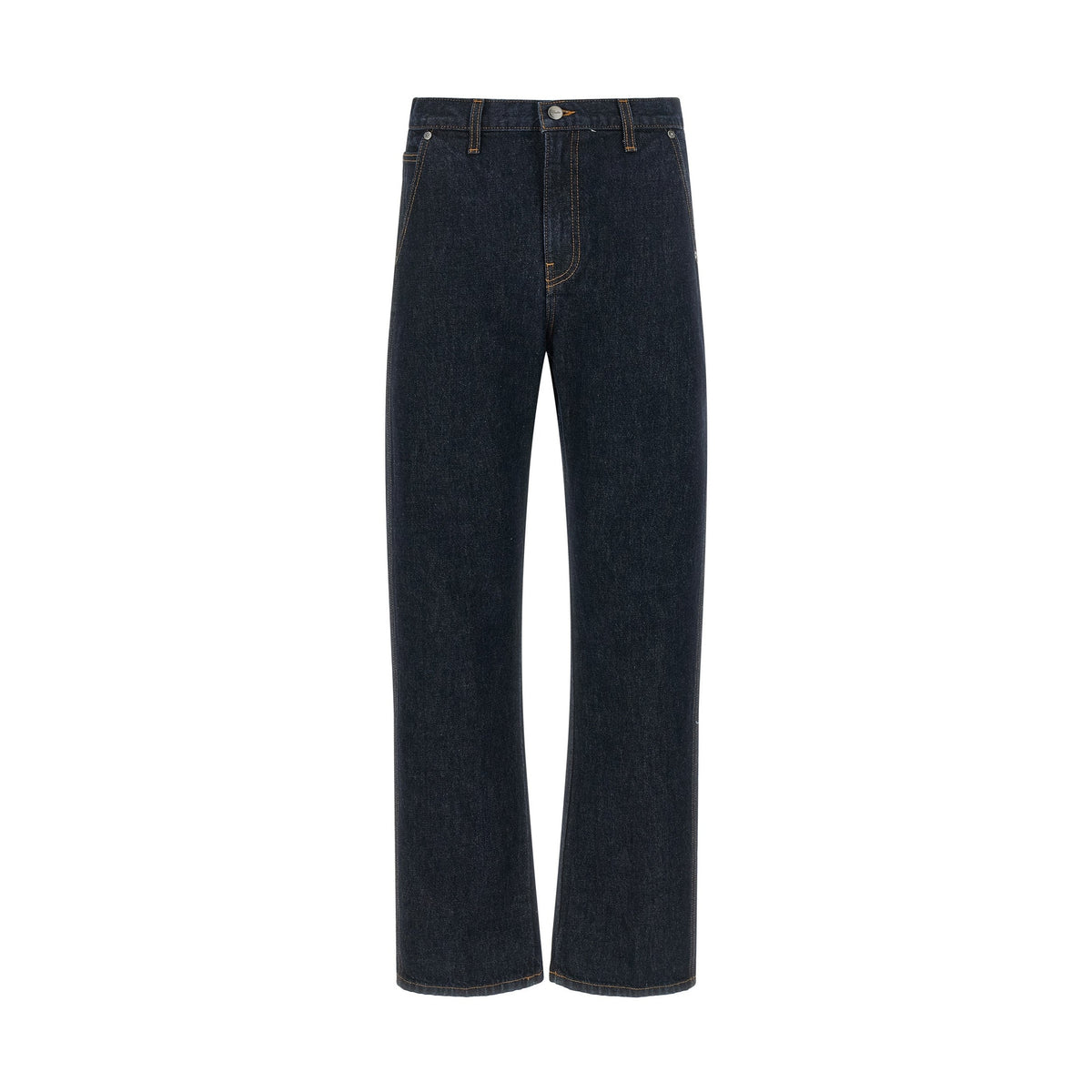Blue Cotton Straight-Leg Jeans