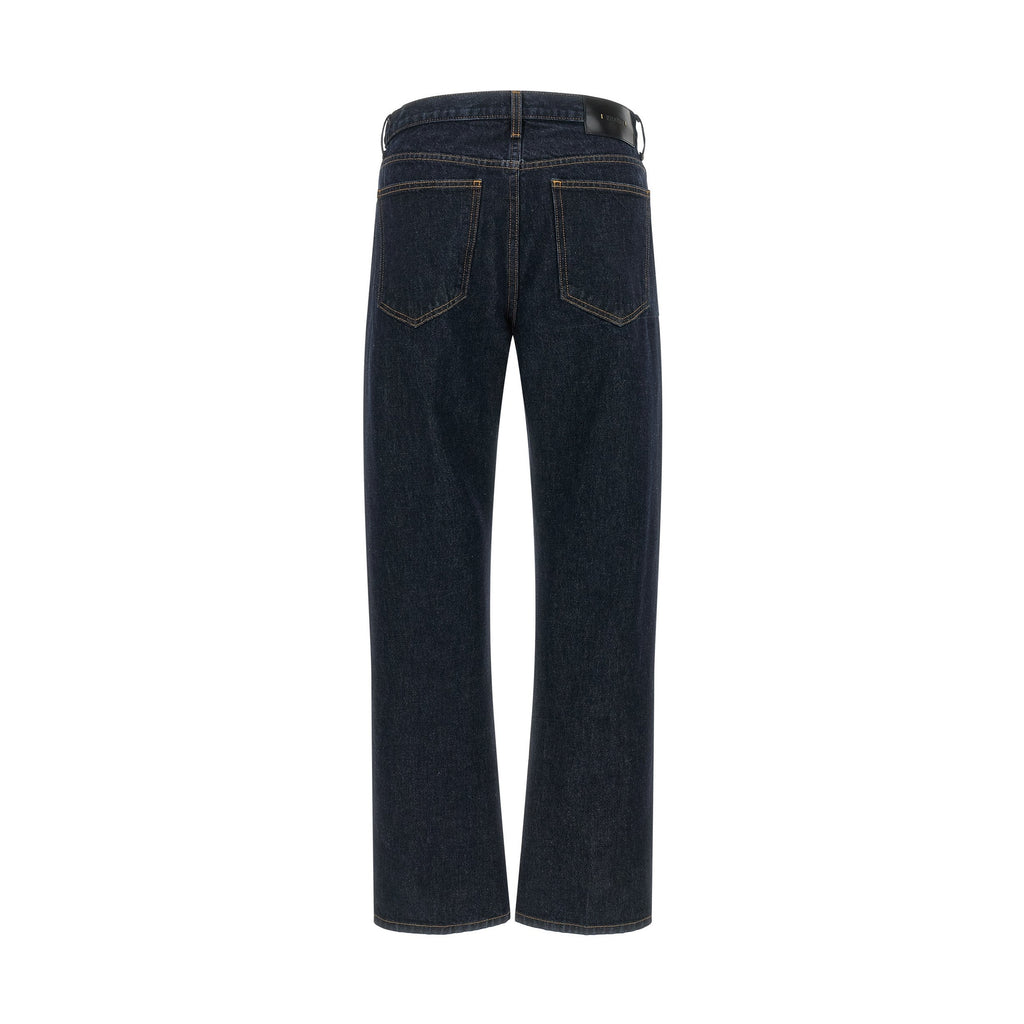 Blue Cotton Straight-Leg Jeans