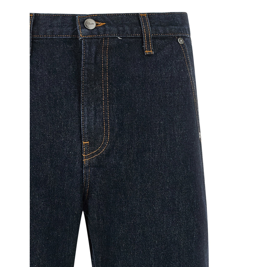 Blue Cotton Straight-Leg Jeans
