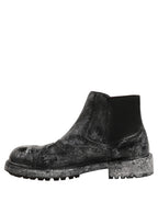 Black Gray Leather Ankle Chelsea Boots Shoes