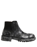 Black Gray Leather Ankle Chelsea Boots Shoes