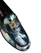 Metallic Blue Silver Leather DG Loafers Shoes