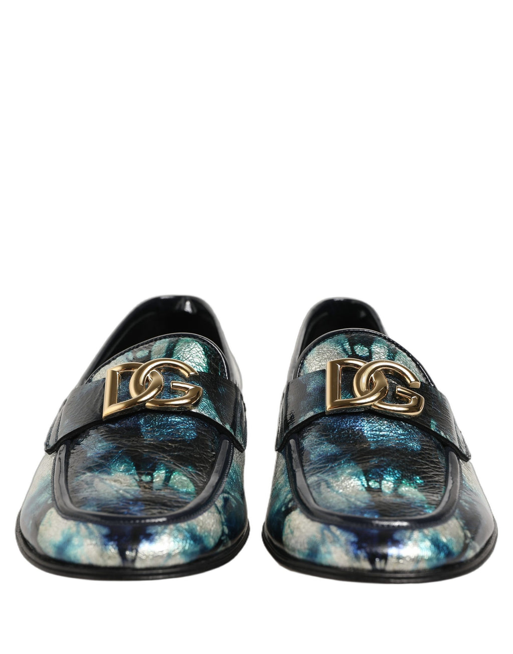 Metallic Blue Silver Leather DG Loafers Shoes