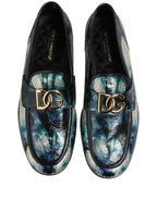 Metallic Blue Silver Leather DG Loafers Shoes