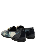 Metallic Blue Silver Leather DG Loafers Shoes