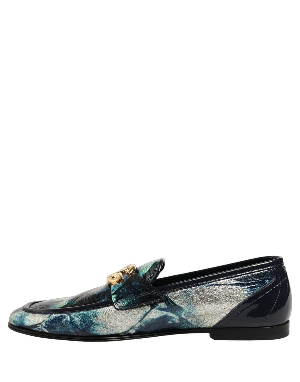Metallic Blue Silver Leather DG Loafers Shoes