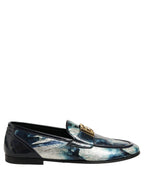 Metallic Blue Silver Leather DG Loafers Shoes