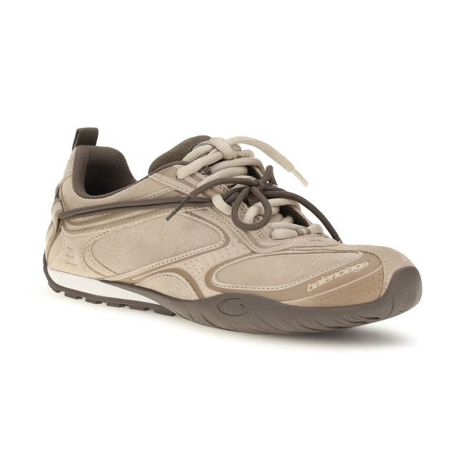 Beige Suede Leather Athletic Sneakers