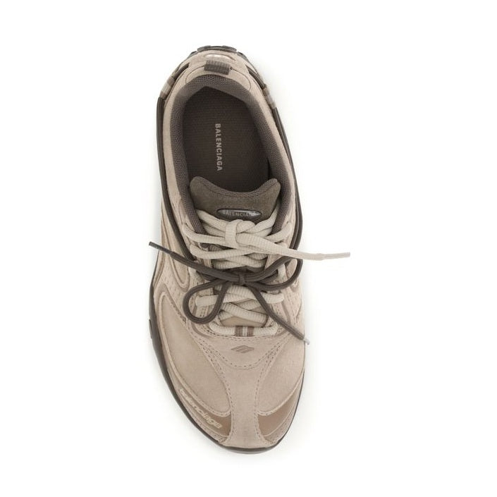 Beige Suede Leather Athletic Sneakers