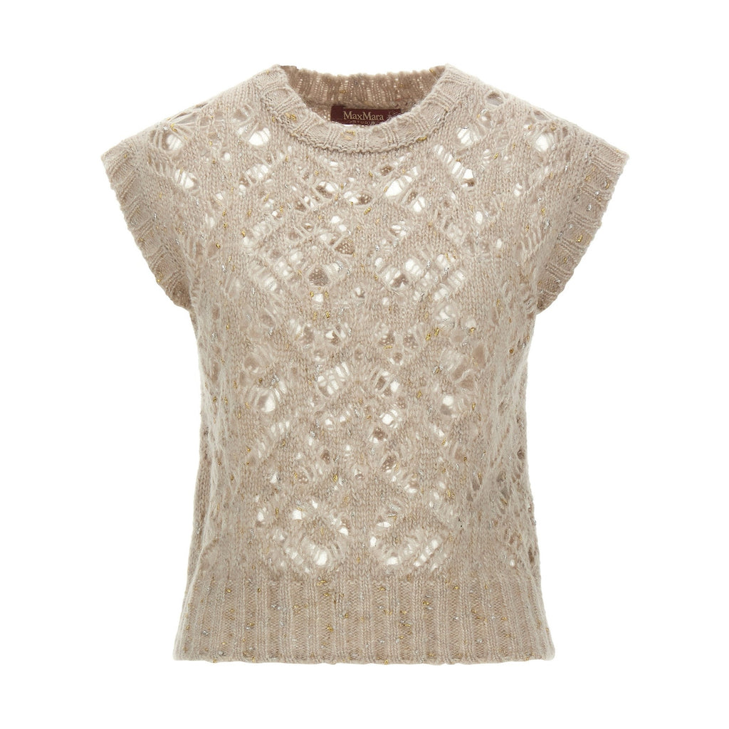 Beige Alpaca Leather Sleeveless Jacket