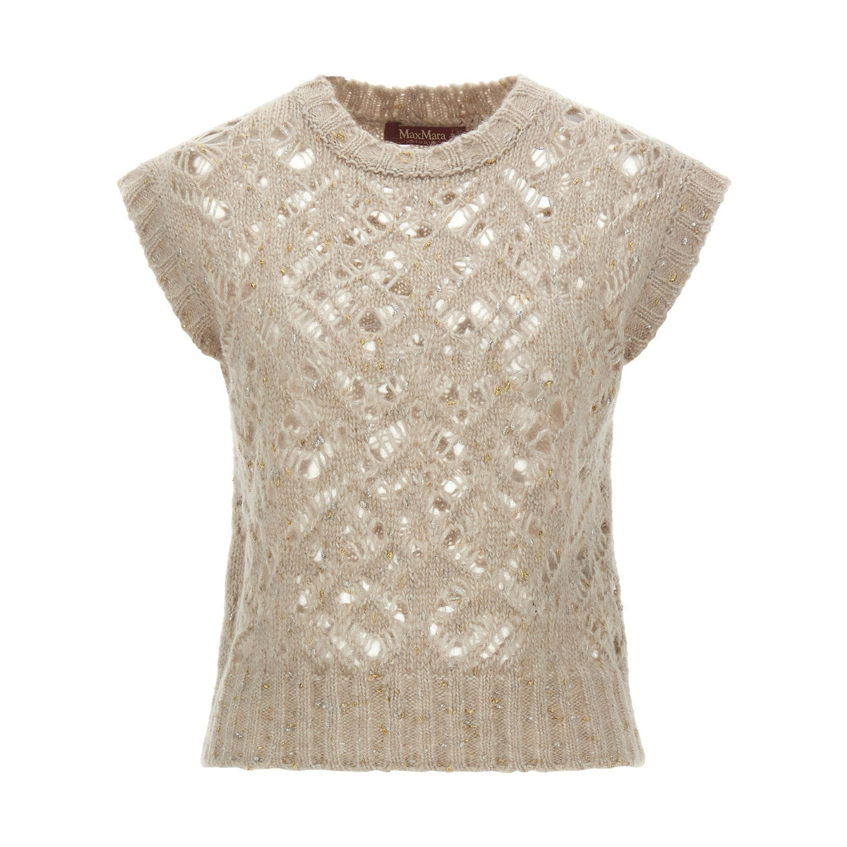 Beige Alpaca Leather Sleeveless Jacket