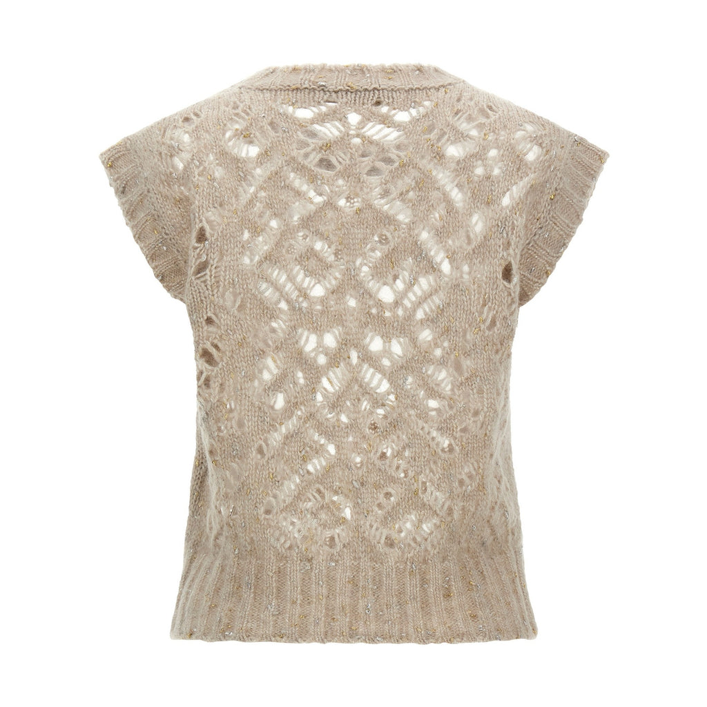 Beige Alpaca Leather Sleeveless Jacket