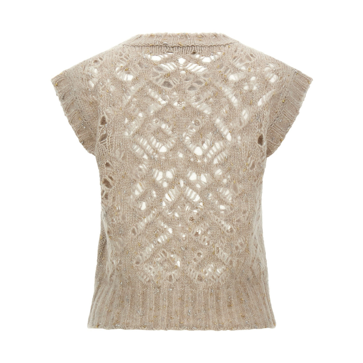 Beige Alpaca Leather Sleeveless Jacket