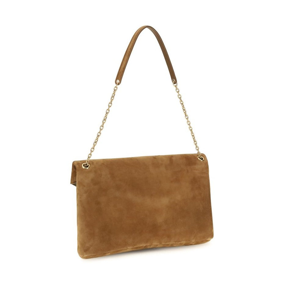 Beige Suede Leather Shoulder Bag