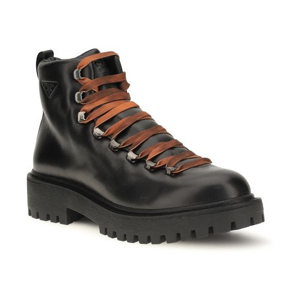 Black Calf Leather Bos Taurus Lace-Up Boots