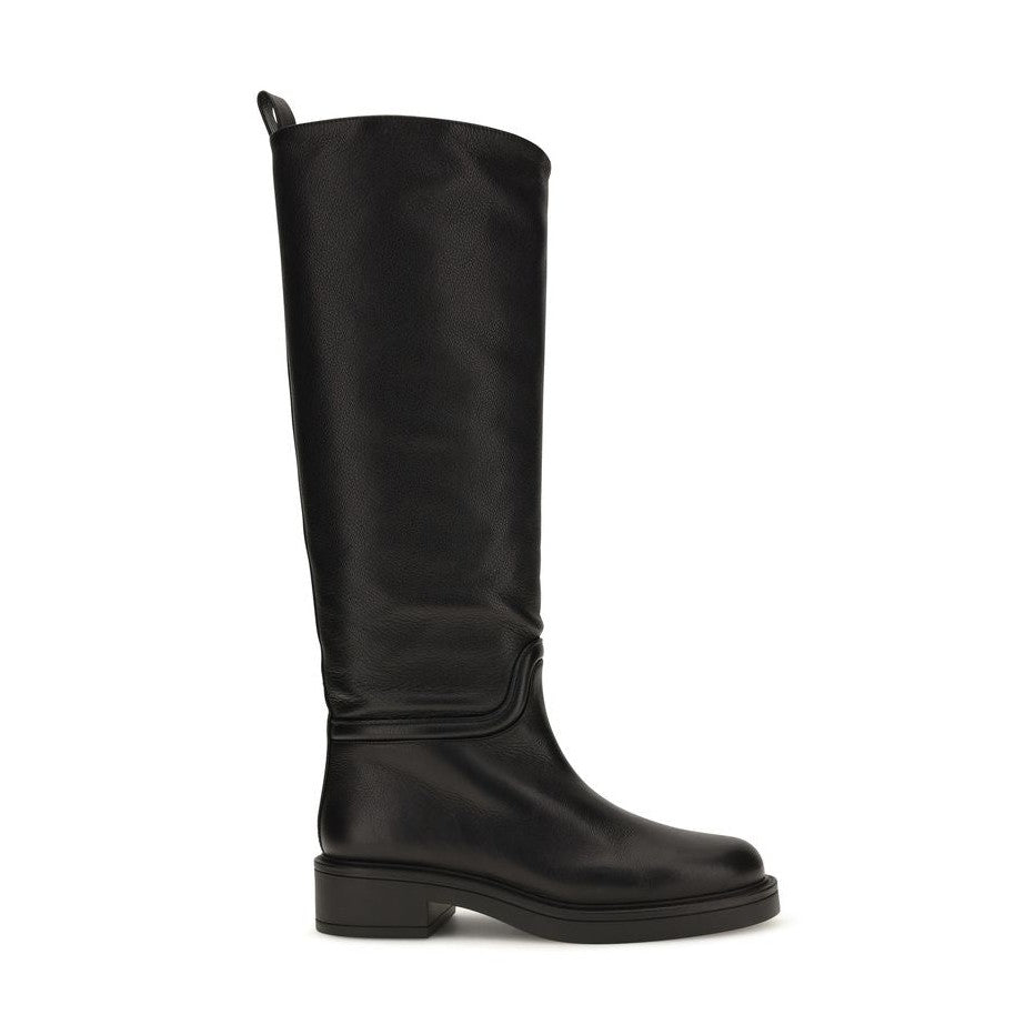 Black Calf Leather Bos Taurus Flat Boots