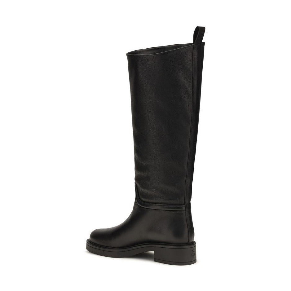 Black Calf Leather Bos Taurus Flat Boots