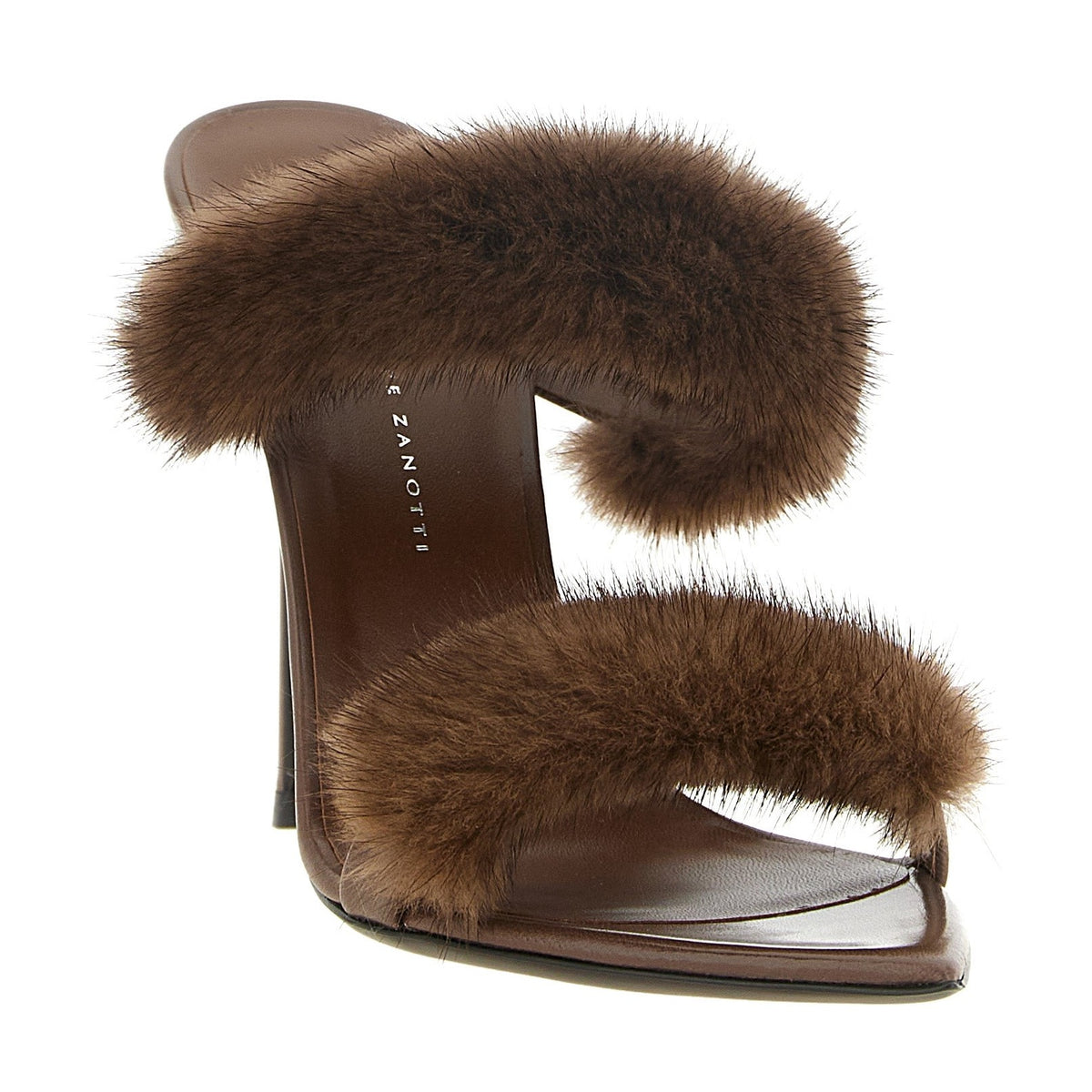 Brown Cowhide Stiletto Heel Sandals