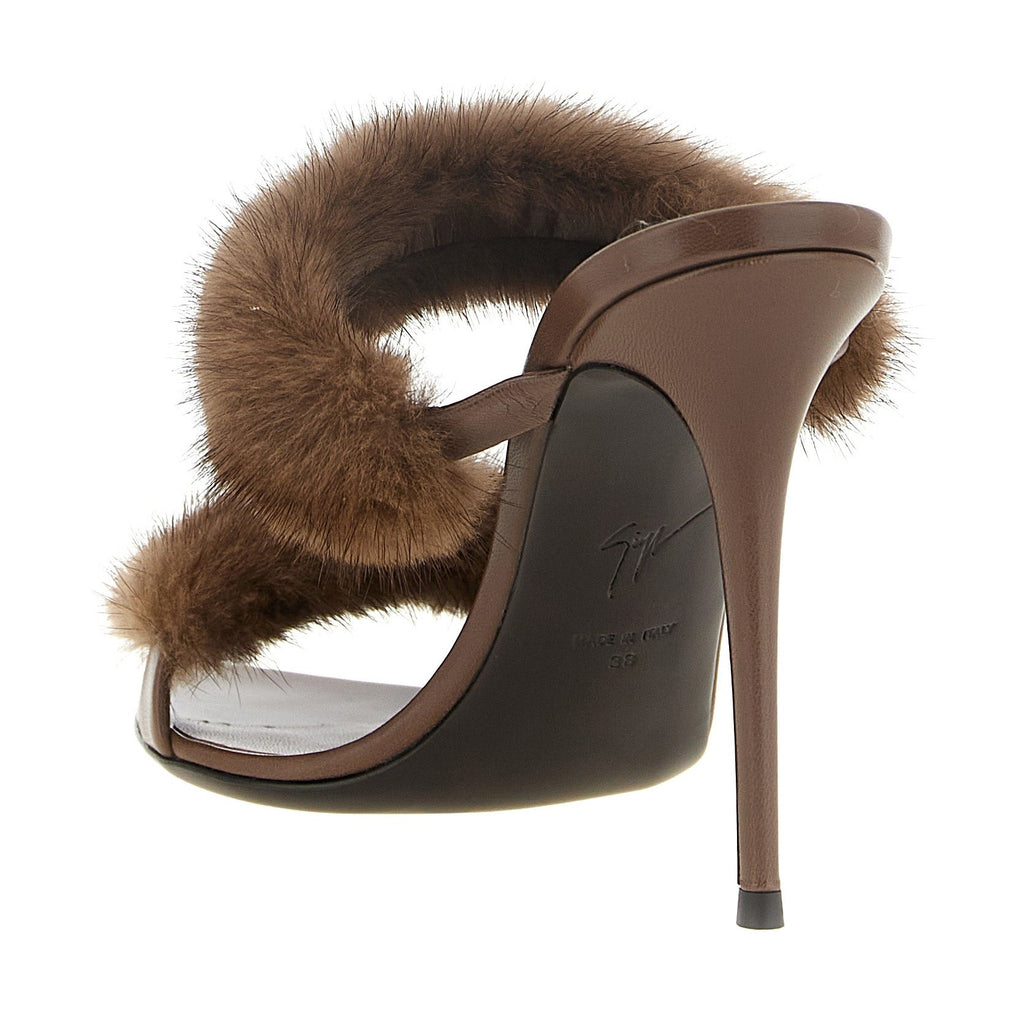 Brown Cowhide Stiletto Heel Sandals
