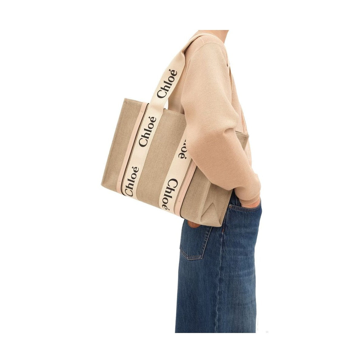 Beige Linen Tote Bag