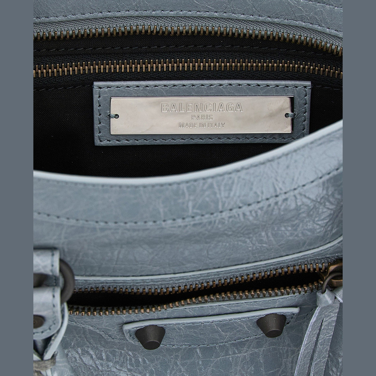 Gray Lamb Leather Handbag