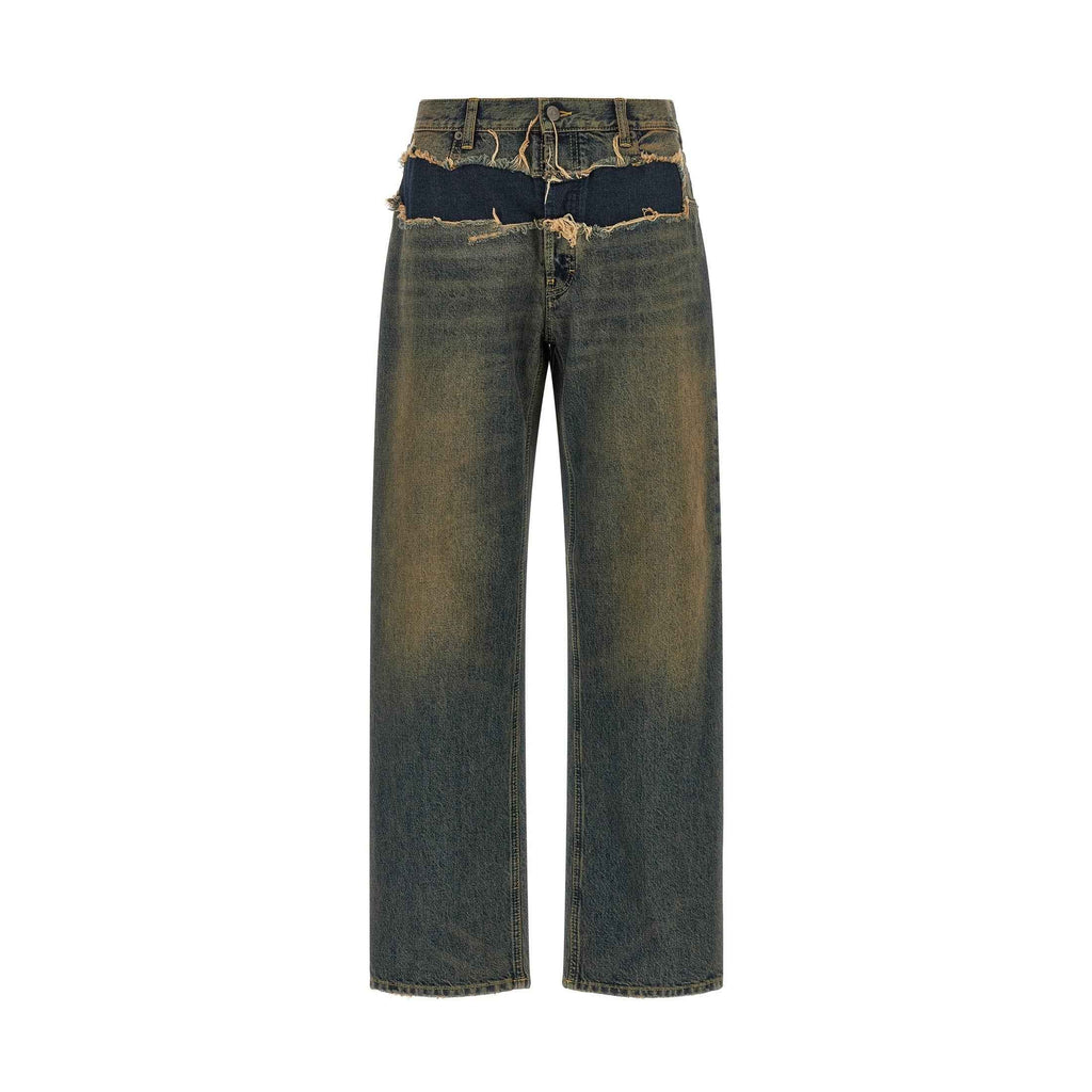 Blue Cotton Straight-Leg Jeans