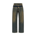 Blue Cotton Straight-Leg Jeans