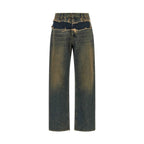Blue Cotton Straight-Leg Jeans